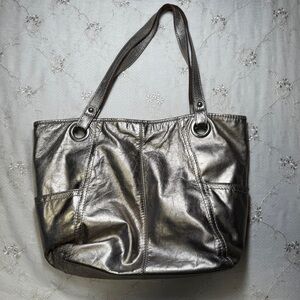 vintage y2k fossil metallic leather tote bag – 100% leather